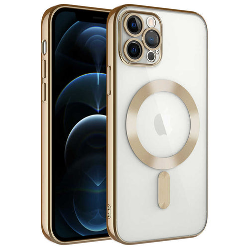 iPhone 12 Pro Kılıf Kamera Korumalı M-safe Wireless Şarj Özellikli Zore Demre Kılıf - Gold