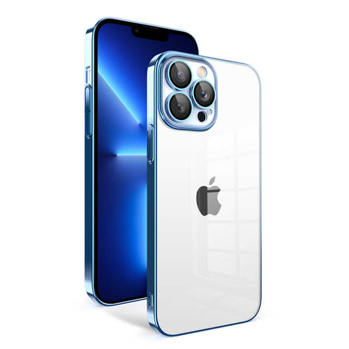 iPhone 12 Pro Kılıf Kamera Korumalı Renkli Çerçeveli Zore Garaj Kılıf - Mavi Açık