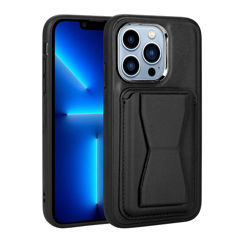 iPhone 12 Pro Kılıf Kartlıklı Standlı ​Pu Deri Zore Memo Kılıf - Siyah
