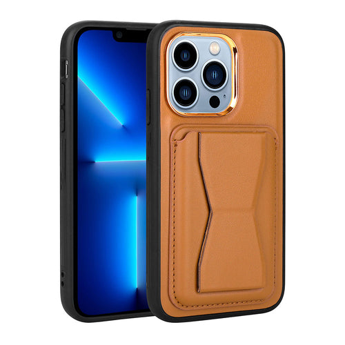 iPhone 12 Pro Kılıf Kartlıklı Standlı ​Pu Deri Zore Memo Kılıf - Kahve Açık
