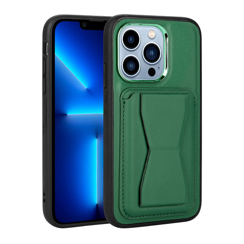 iPhone 12 Pro Kılıf Kartlıklı Standlı ​Pu Deri Zore Memo Kılıf - Koyu Yeşil