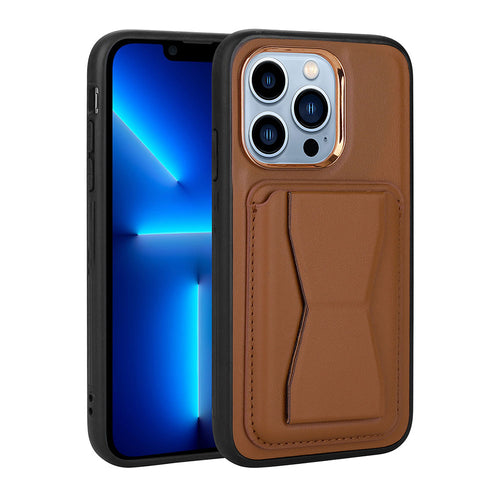 iPhone 12 Pro Kılıf Kartlıklı Standlı ​Pu Deri Zore Memo Kılıf - Kahverengi