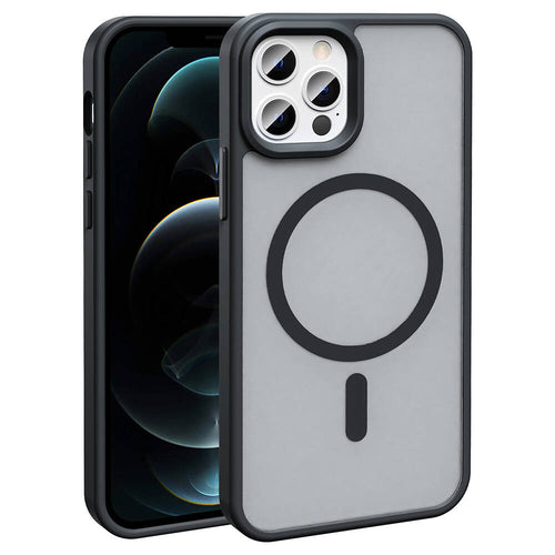 iPhone 12 Pro Kılıf M-safe Şarj Özellikli Mat Arka Yüzey Zore Sio Kılıf - Siyah