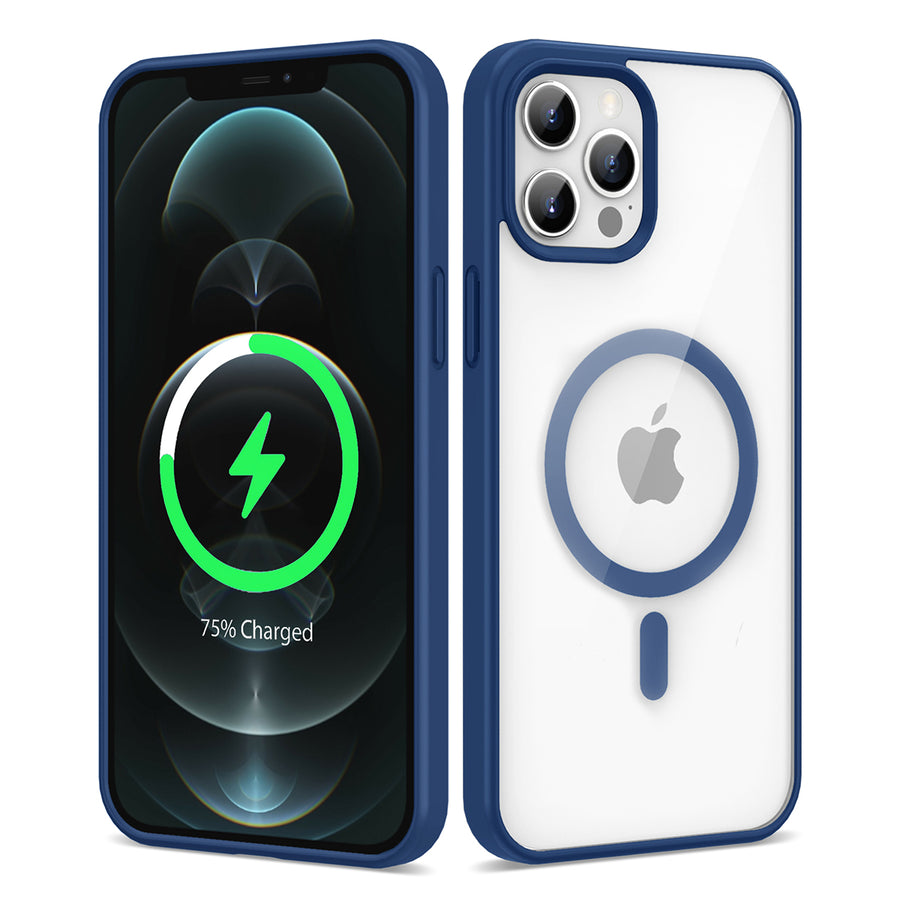 iPhone 12 Pro Kılıf M-safe Wireless Şarj Özellikli Silikon Zore Ege Kılıf - Mavi