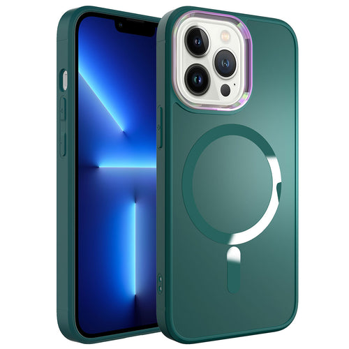 iPhone 12 Pro Kılıf M-safe Wireless Şarj Özellikli Zore Stil Kılıf - Koyu Yeşil