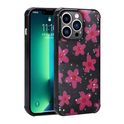 iPhone 12 Pro Kılıf Simli Desenli Kamera Korumalı Parlak Zore Popy Kılıf - Çiçek