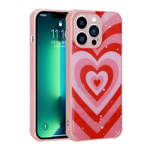 iPhone 12 Pro Kılıf Simli Desenli Kamera Korumalı Parlak Zore Popy Kılıf - Kalp