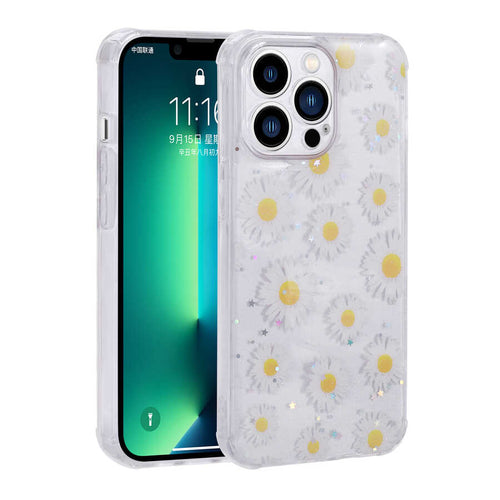 iPhone 12 Pro Kılıf Simli Desenli Kamera Korumalı Parlak Zore Popy Kılıf - Papatya