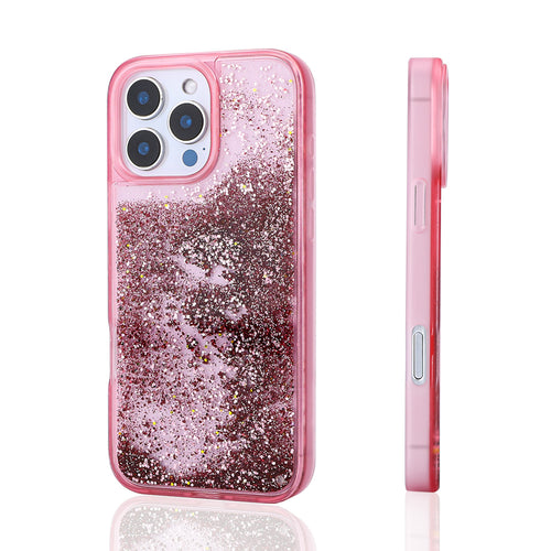iPhone 12 Pro Kılıf Sıvılı Simli Şeffaf Arka Yüzey Zore Keto Silikon Kılıf - Pembe