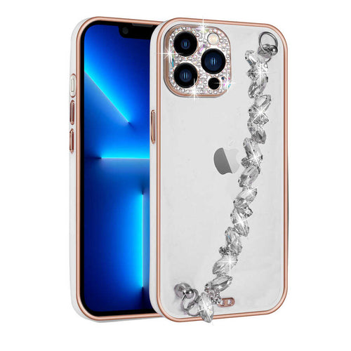 iPhone 12 Pro Kılıf Taş Süslemeli Kamera Korumalı El Tutamaçlı Zore Blazer Kılıf - Beyaz
