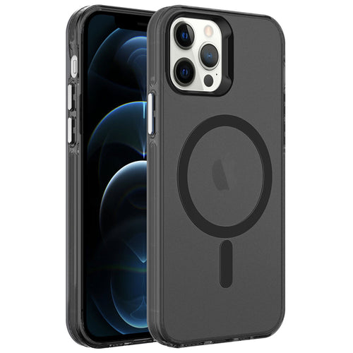 iPhone 12 Pro Kılıf Zore M-safe Şarj Özellikli Buzlu Transparan C-Pro Sert Kılıf - Siyah