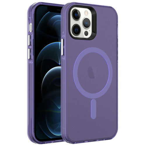 iPhone 12 Pro Kılıf Zore M-safe Şarj Özellikli Buzlu Transparan C-Pro Sert Kılıf - Derin Mor