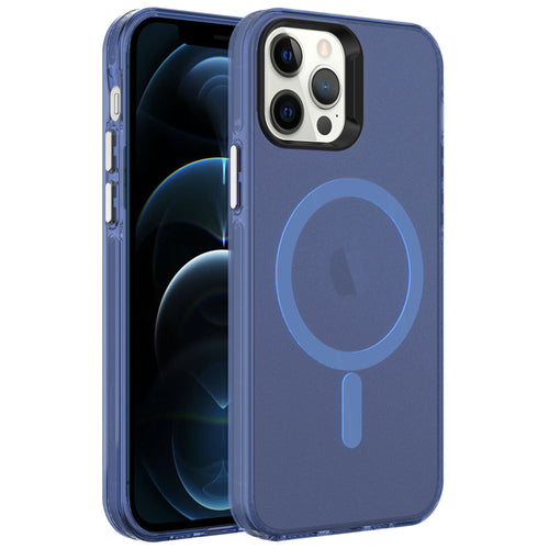 iPhone 12 Pro Kılıf Zore M-safe Şarj Özellikli Buzlu Transparan C-Pro Sert Kılıf - Lacivert