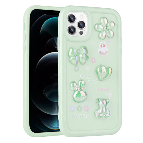 iPhone 12 Pro Max Kılıf Kabartma Figürlü Parlak Zore Toys Silikon Kılıf - Açık Yeşil