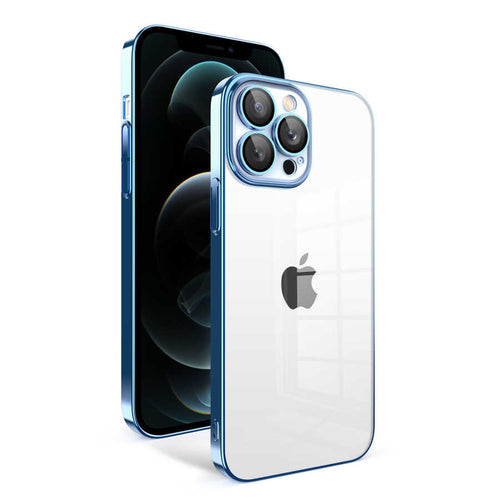 iPhone 12 Pro Max Kılıf Kamera Korumalı Renkli Çerçeveli Zore Garaj Kılıf - Mavi Açık