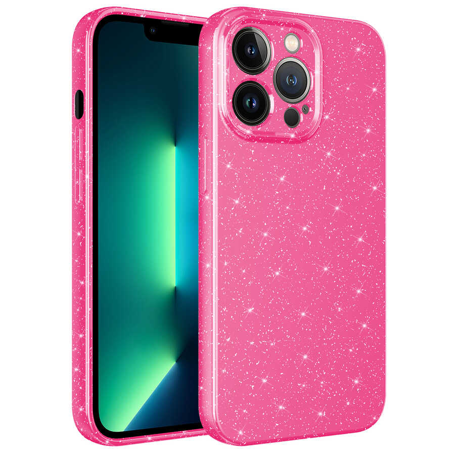 iPhone 12 Pro Max Kılıf Kamera Korumalı Simli Lüks Zore Koton Kılıf - Pembe Koyu