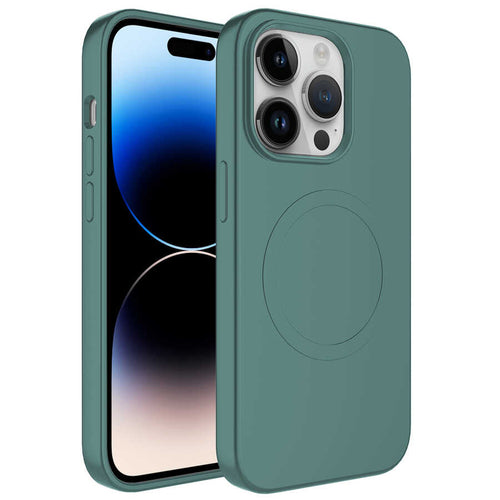 iPhone 12 Pro Max Kılıf M-safe Wireless Şarj Özellikli Pastel Renk Silikon Zore Plas Kılıf - Koyu Yeşil