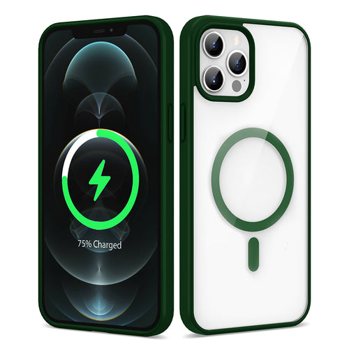 iPhone 12 Pro Max Kılıf M-safe Wireless Şarj Özellikli Silikon Zore Ege Kılıf - Koyu Yeşil
