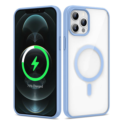 iPhone 12 Pro Max Kılıf M-safe Wireless Şarj Özellikli Silikon Zore Ege Kılıf - Açık Mavi