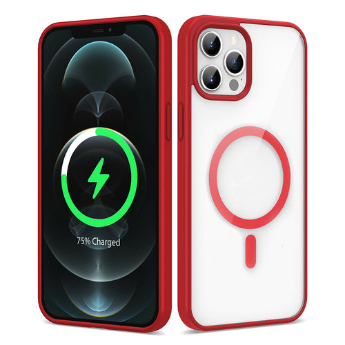iPhone 12 Pro Max Kılıf M-safe Wireless Şarj Özellikli Silikon Zore Ege Kılıf - Kırmızı