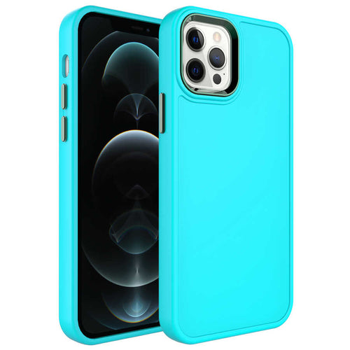 iPhone 12 Pro Max Kılıf Metal Çerçeve ve Buton Tasarımlı Sert Zore Botox Kılıf - Turkuaz