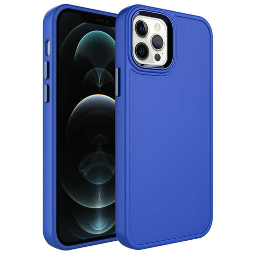 iPhone 12 Pro Max Kılıf Metal Çerçeve ve Buton Tasarımlı Sert Zore Botox Kılıf - Saks Mavi