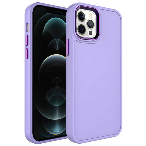 iPhone 12 Pro Max Kılıf Metal Çerçeve ve Buton Tasarımlı Sert Zore Botox Kılıf - Lila