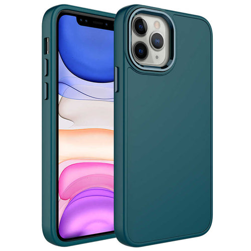 iPhone 12 Pro Max Kılıf Metal Çerçeve ve Buton Tasarımlı Silikon Zore Luna Kılıf - Koyu Yeşil