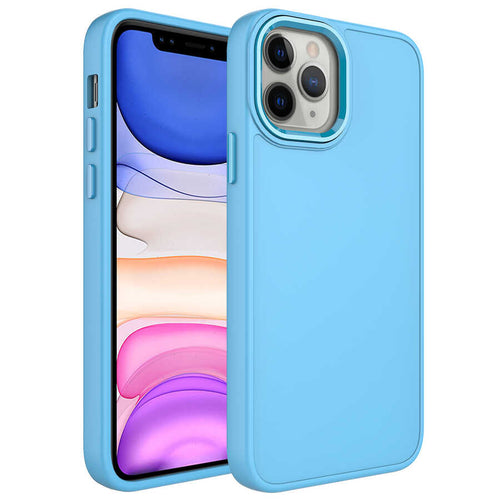 iPhone 12 Pro Max Kılıf Metal Çerçeve ve Buton Tasarımlı Silikon Zore Luna Kılıf - Sierra Mavi