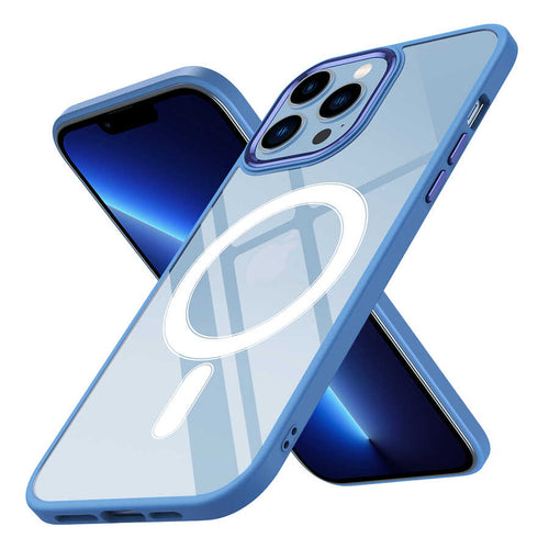 iPhone 12 Pro Max Kılıf Wireless Şarj Özellikli Zore Krom M-safe Silikon Kılıf - Mavi