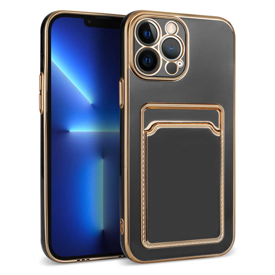iPhone 12 Pro Max Kılıf Zore Bark Kartlıklı Kılıf - Siyah