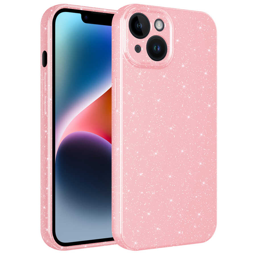 iPhone 13 Kılıf Kamera Korumalı Simli Lüks Zore Koton Kılıf - Pembe