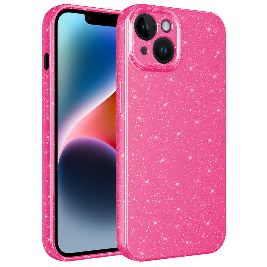 iPhone 13 Kılıf Kamera Korumalı Simli Lüks Zore Koton Kılıf - Pembe Koyu