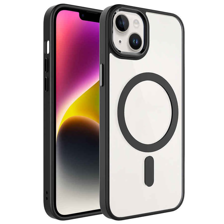 iPhone 13 Kılıf Wireless Şarj Özellikli Zore Krom M-safe Silikon Kılıf - Siyah