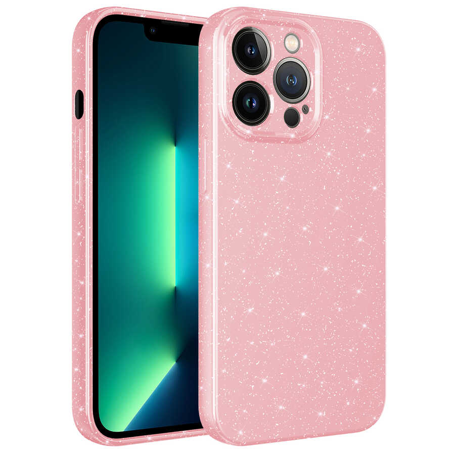 iPhone 13 Pro Kılıf Kamera Korumalı Simli Lüks Zore Koton Kılıf - Pembe