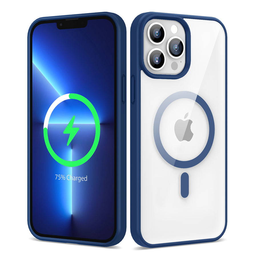 iPhone 13 Pro Kılıf M-safe Wireless Şarj Özellikli Silikon Zore Ege Kılıf - Mavi
