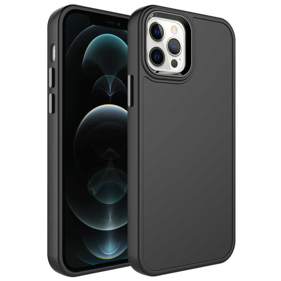 iPhone 13 Pro Kılıf Metal Çerçeve ve Buton Tasarımlı Sert Zore Botox Kılıf - Siyah