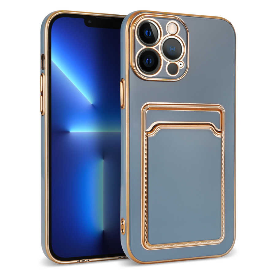 iPhone 13 Pro Kılıf Zore Bark Kartlıklı Kılıf - Mavi