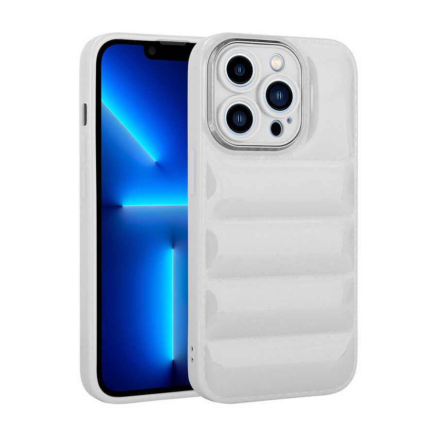 iPhone 13 Pro Max Kılıf Kamera Korumalı Parlak Airbag'li Zore Galya Kılıf - Beyaz