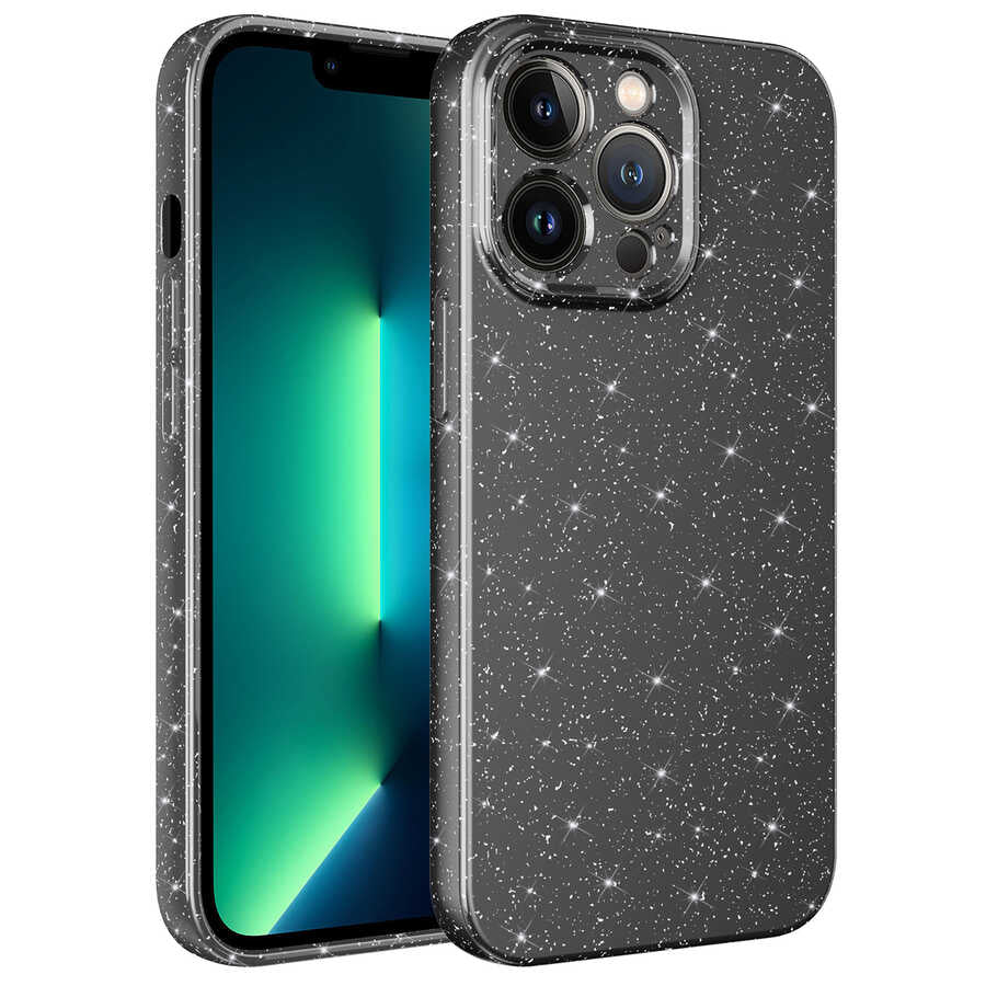 iPhone 13 Pro Max Kılıf Kamera Korumalı Simli Lüks Zore Koton Kılıf - Gri