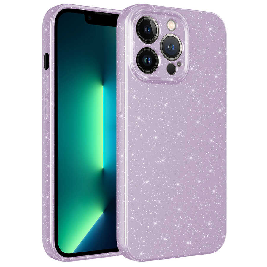 iPhone 13 Pro Max Kılıf Kamera Korumalı Simli Lüks Zore Koton Kılıf - Lila