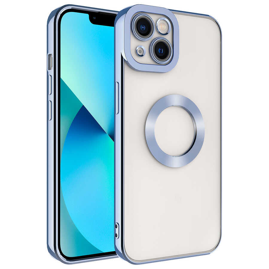 iPhone 14 Kılıf Kamera Korumalı Logo Gösteren Zore Omega Kılıf - Mavi Açık