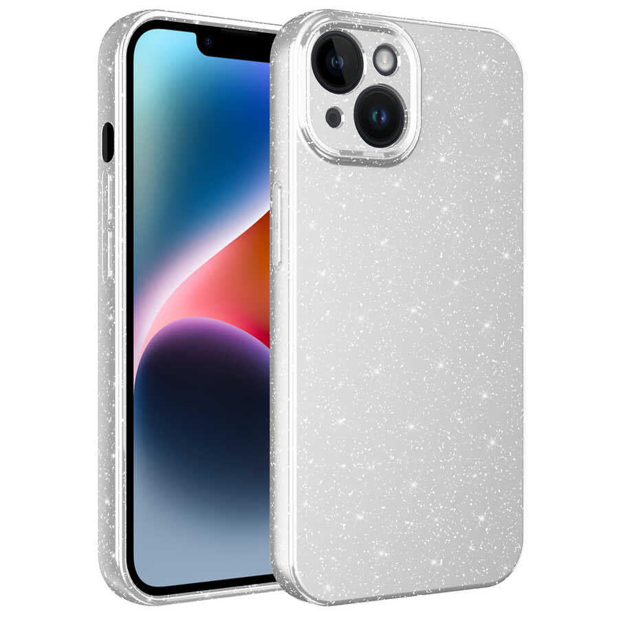 iPhone 14 Plus Kılıf Kamera Korumalı Simli Lüks Zore Koton Kılıf - Beyaz