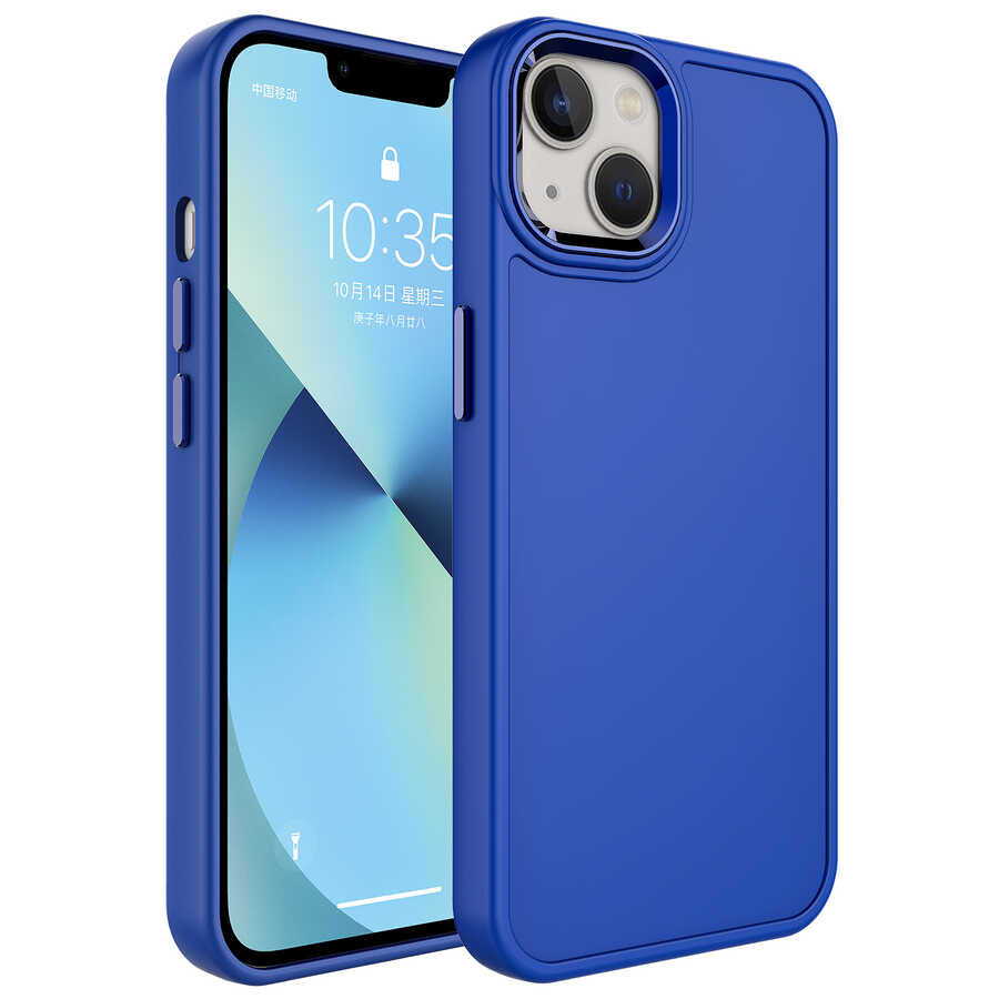 iPhone 14 Plus Kılıf Metal Çerçeve ve Buton Tasarımlı Sert Zore Botox Kılıf - Lacivert