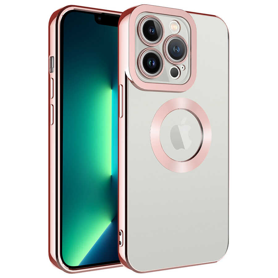 iPhone 14 Pro Kılıf Kamera Korumalı Logo Gösteren Zore Omega Kılıf - Rose Gold