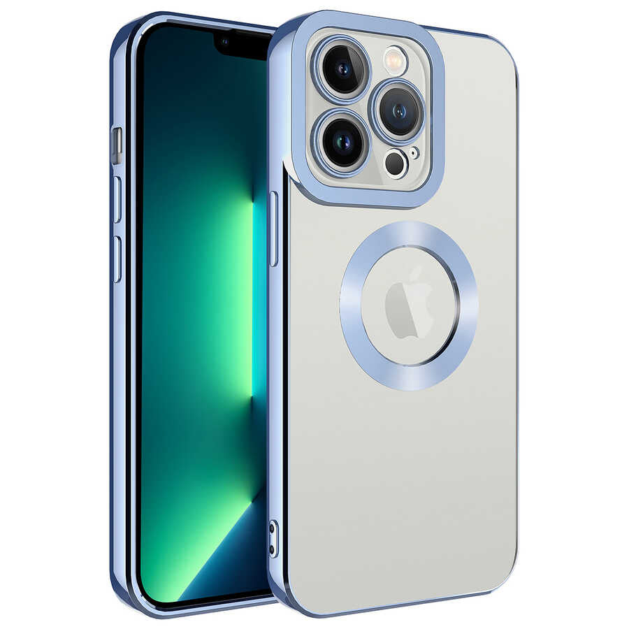 iPhone 14 Pro Kılıf Kamera Korumalı Logo Gösteren Zore Omega Kılıf - Mavi Açık