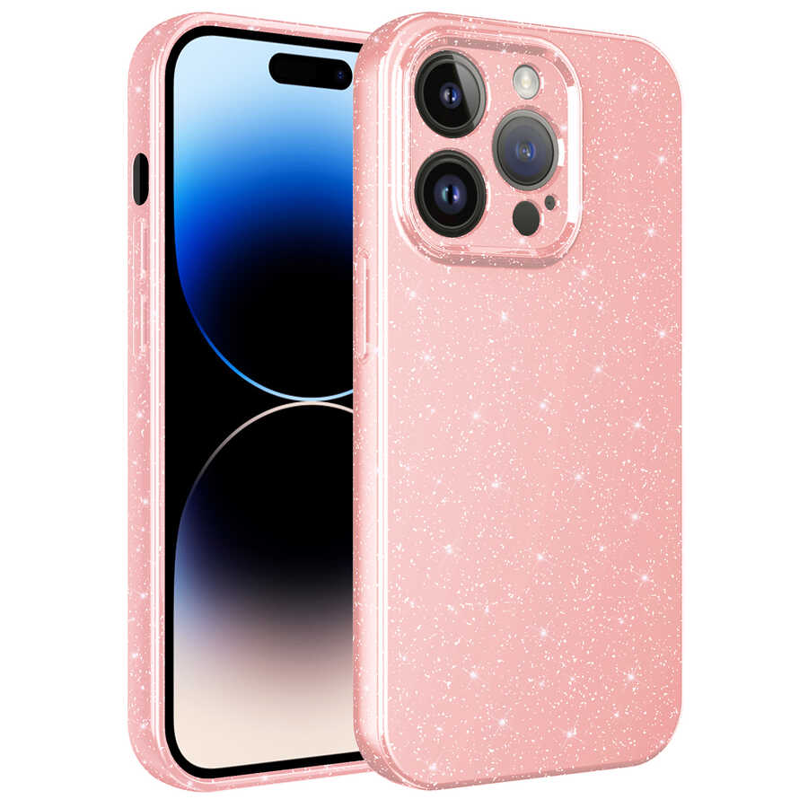 iPhone 14 Pro Kılıf Kamera Korumalı Simli Lüks Zore Koton Kılıf - Pembe