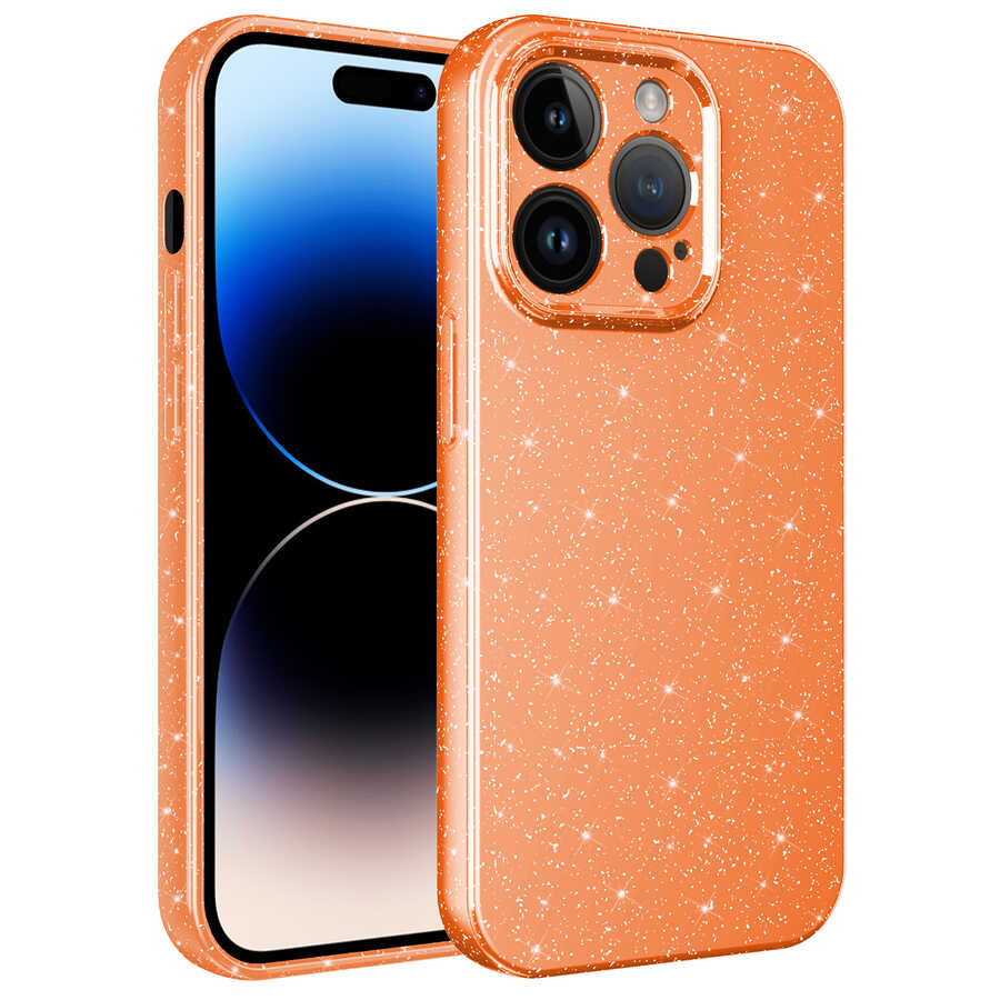 iPhone 14 Pro Kılıf Kamera Korumalı Simli Lüks Zore Koton Kılıf - Turuncu