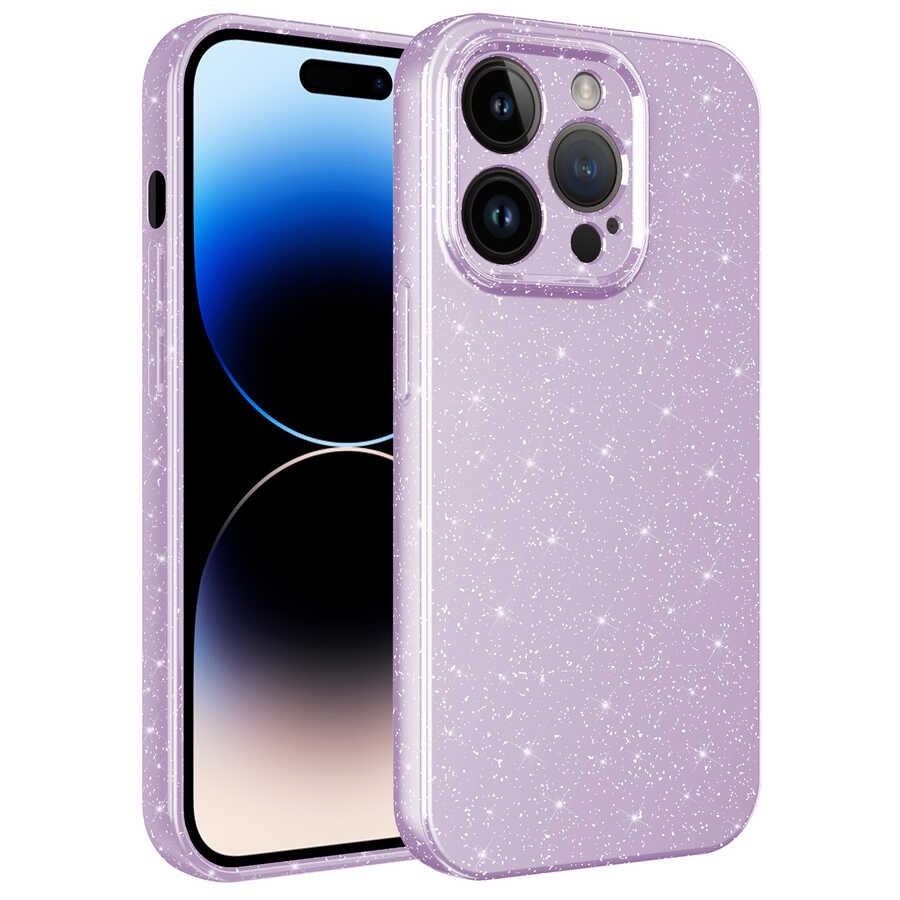 iPhone 14 Pro Max Kılıf Kamera Korumalı Simli Lüks Zore Koton Kılıf - Lila
