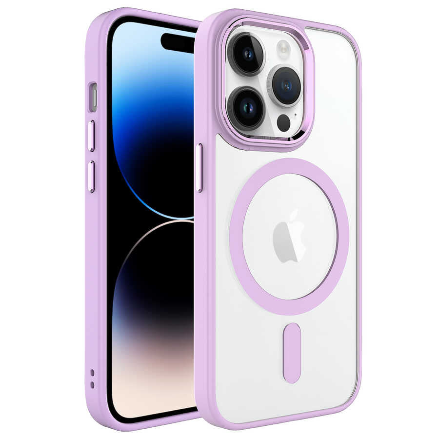 iPhone 14 Pro Max Kılıf Wireless Şarj Özellikli Zore Krom M-safe Silikon Kılıf - Pembe Açık